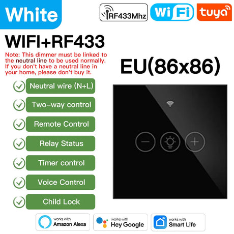 Smart dimmer switch with multiple control options.