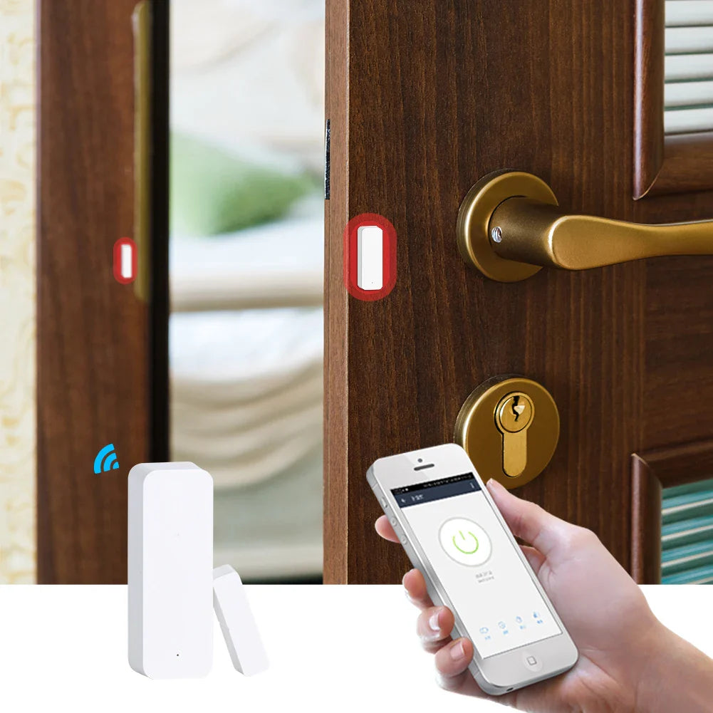 Smart door sensor and smartphone.
