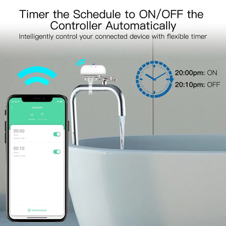Smart faucet controller with scheduling.
