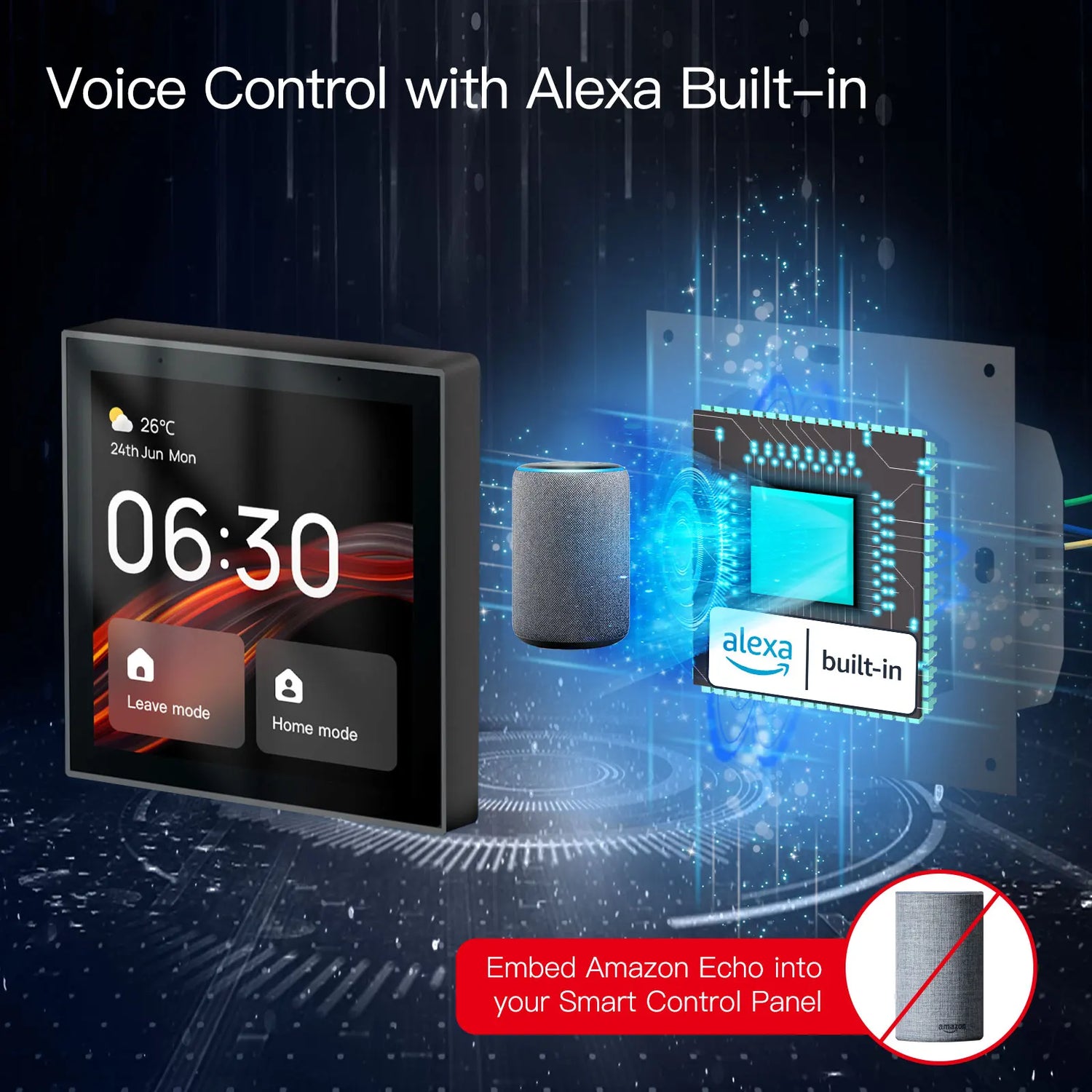Smart home control panel with Alexa integration.