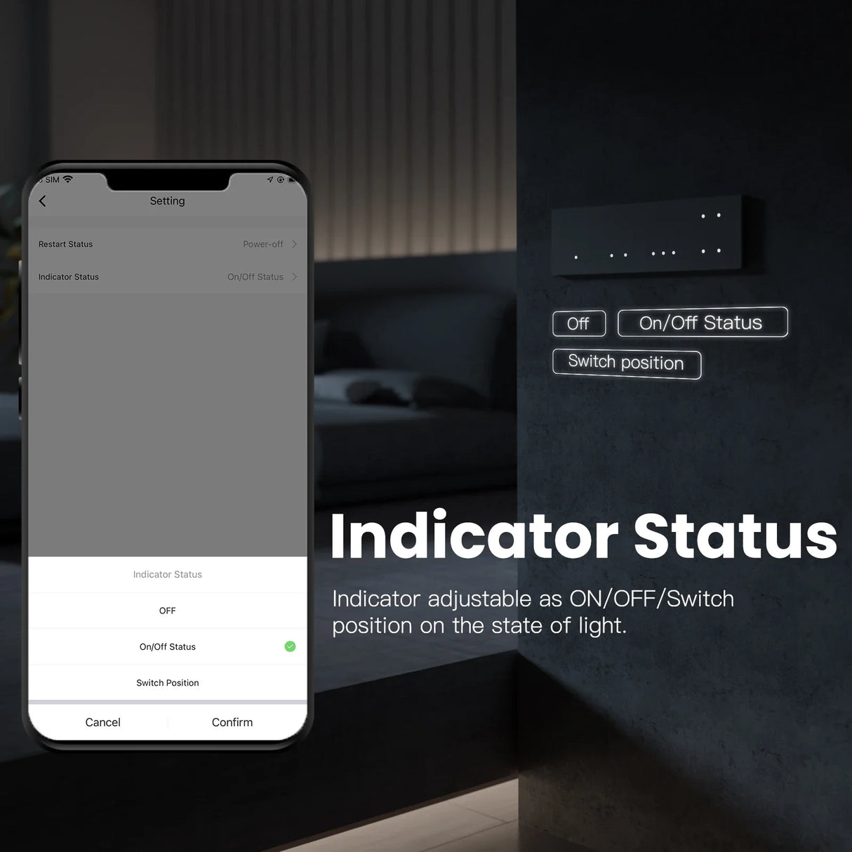 Smart home light switch control interface.