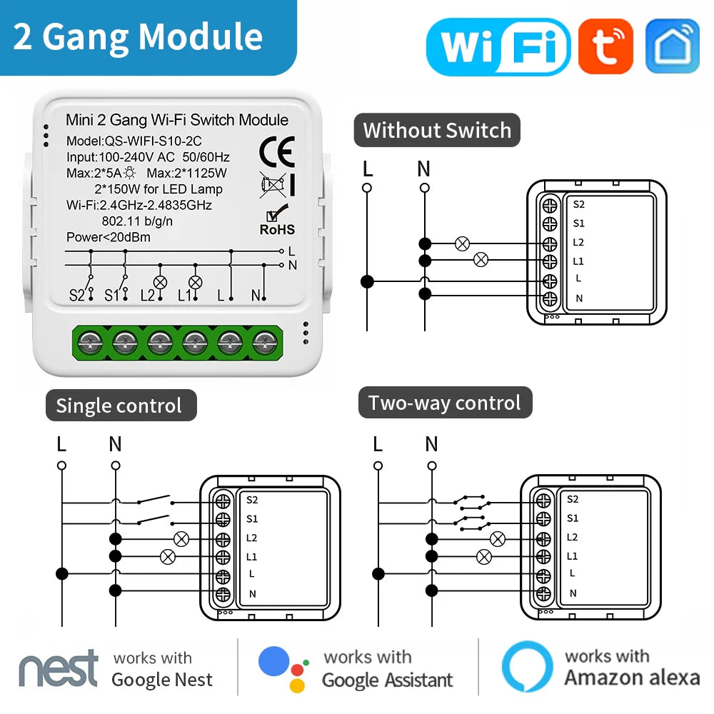 Smart home switch wiring diagrams.