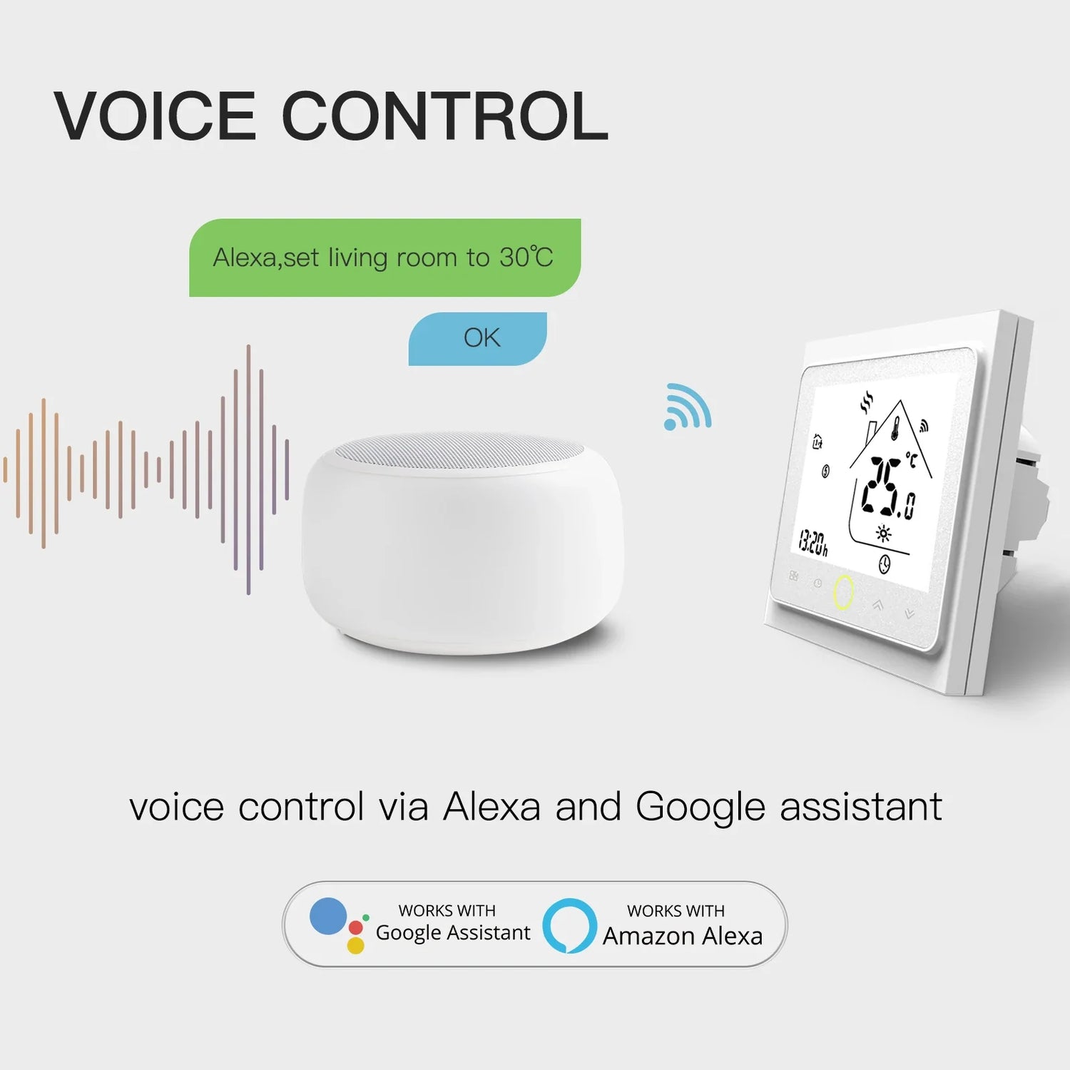 Smart home voice-controlled thermostat.