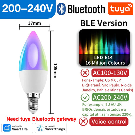 Smart LED candle bulb with Bluetooth connectivity.