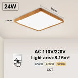 a ceiling light with a wooden frame and a white light