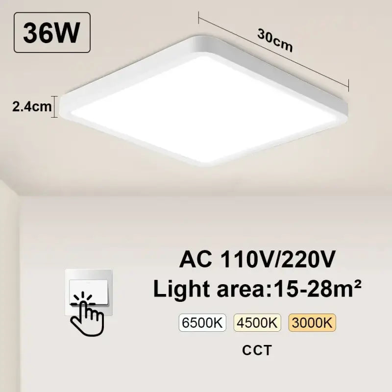 a square led panel light with a white background