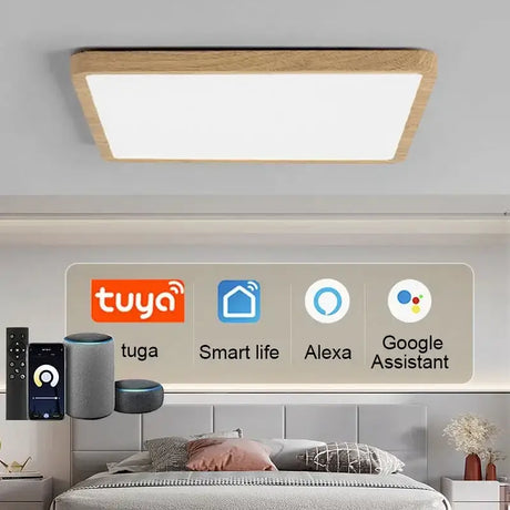 a bed with a smart light above it