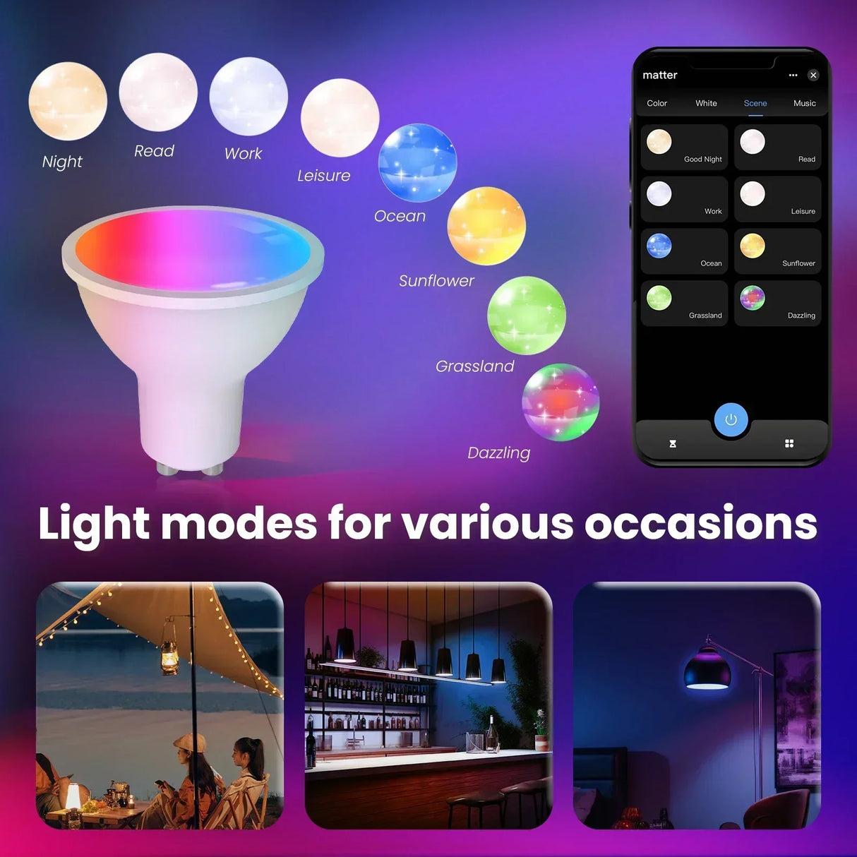 Smart light bulb with color options.
