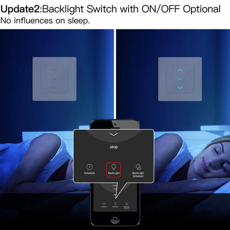 Smart light switch with backlight control via smartphone.