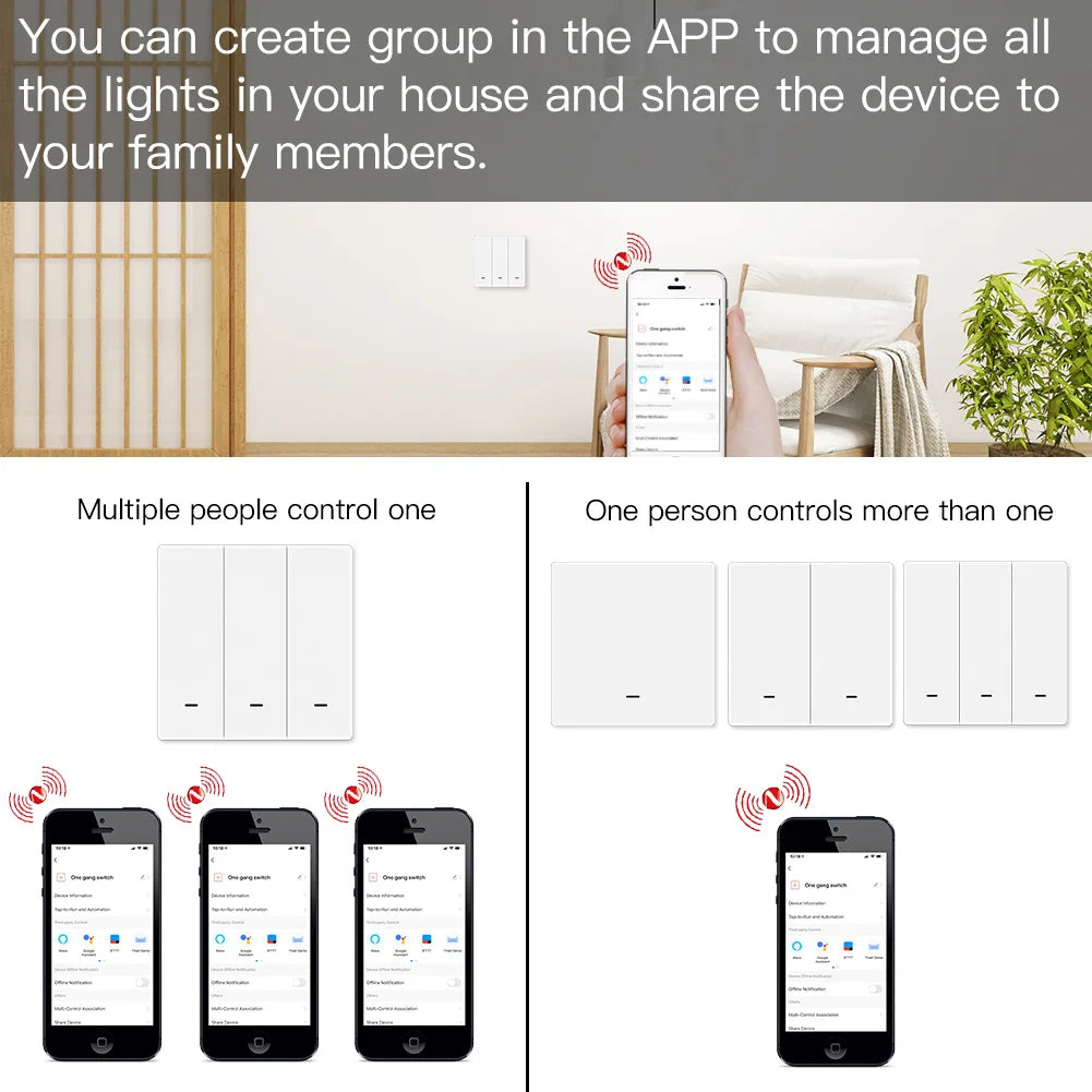 Smart light switch control scenarios.
