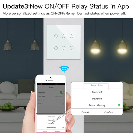 Smart light switch controlled by a smartphone app.