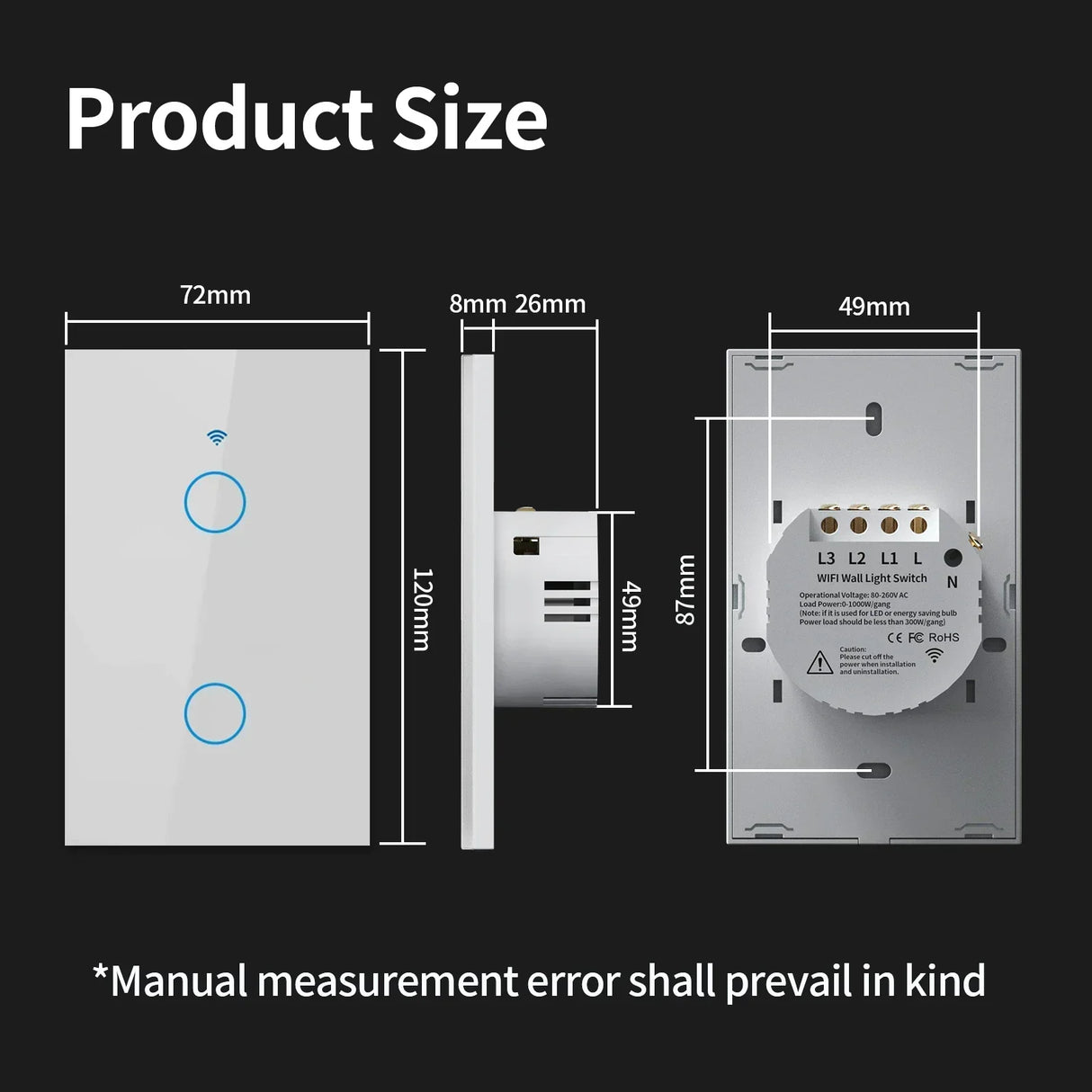 Smart light switch dimensions.