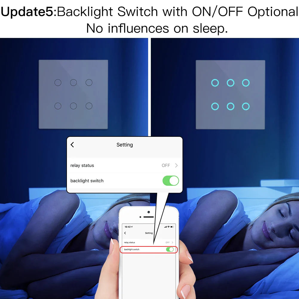 Smart light switch with optional backlight control.