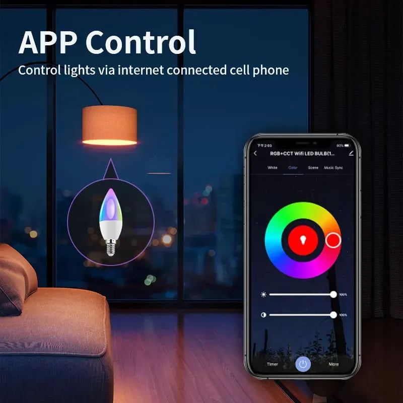 Smart lightbulb controlled by a smartphone app.