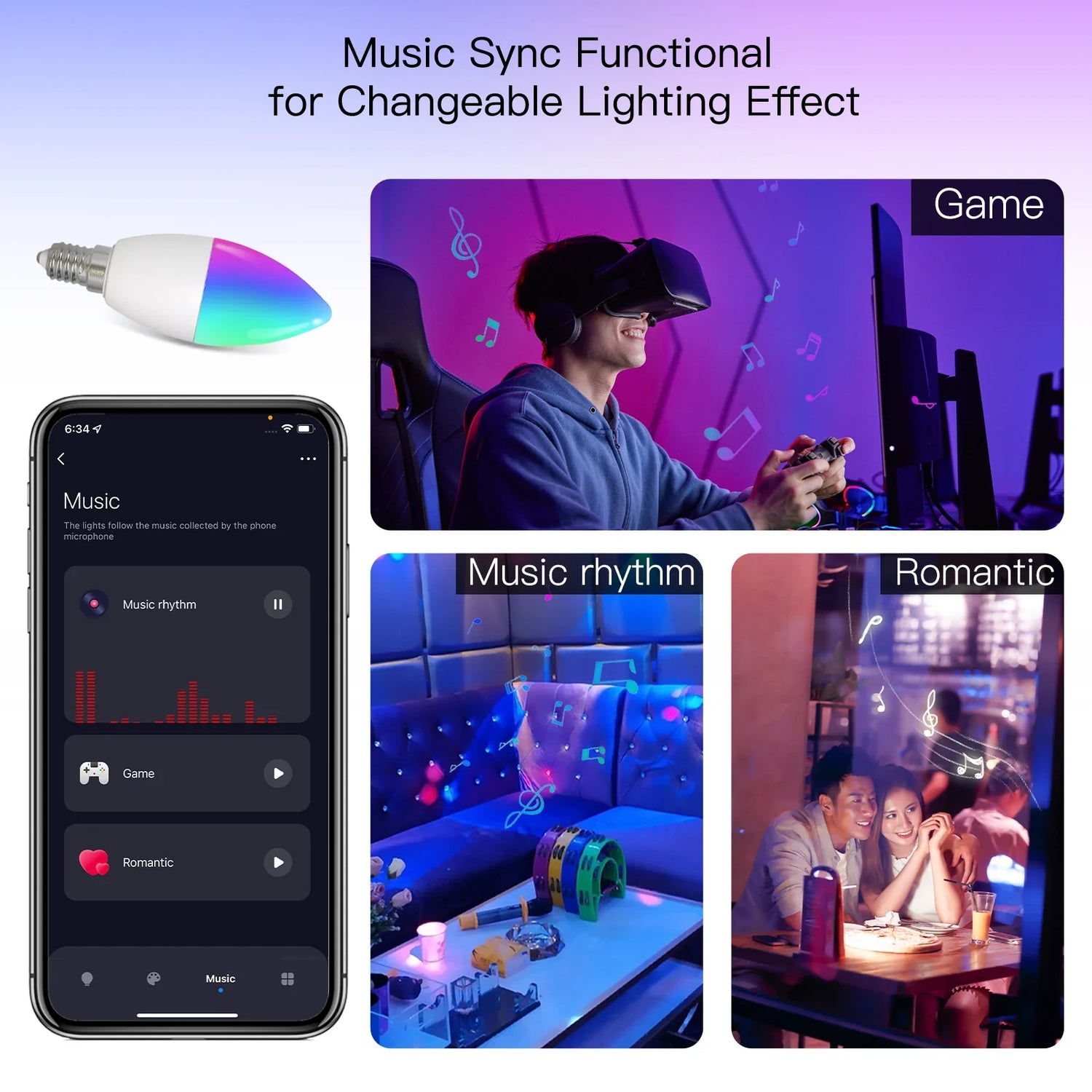 Smart music-syncing lightbulb.