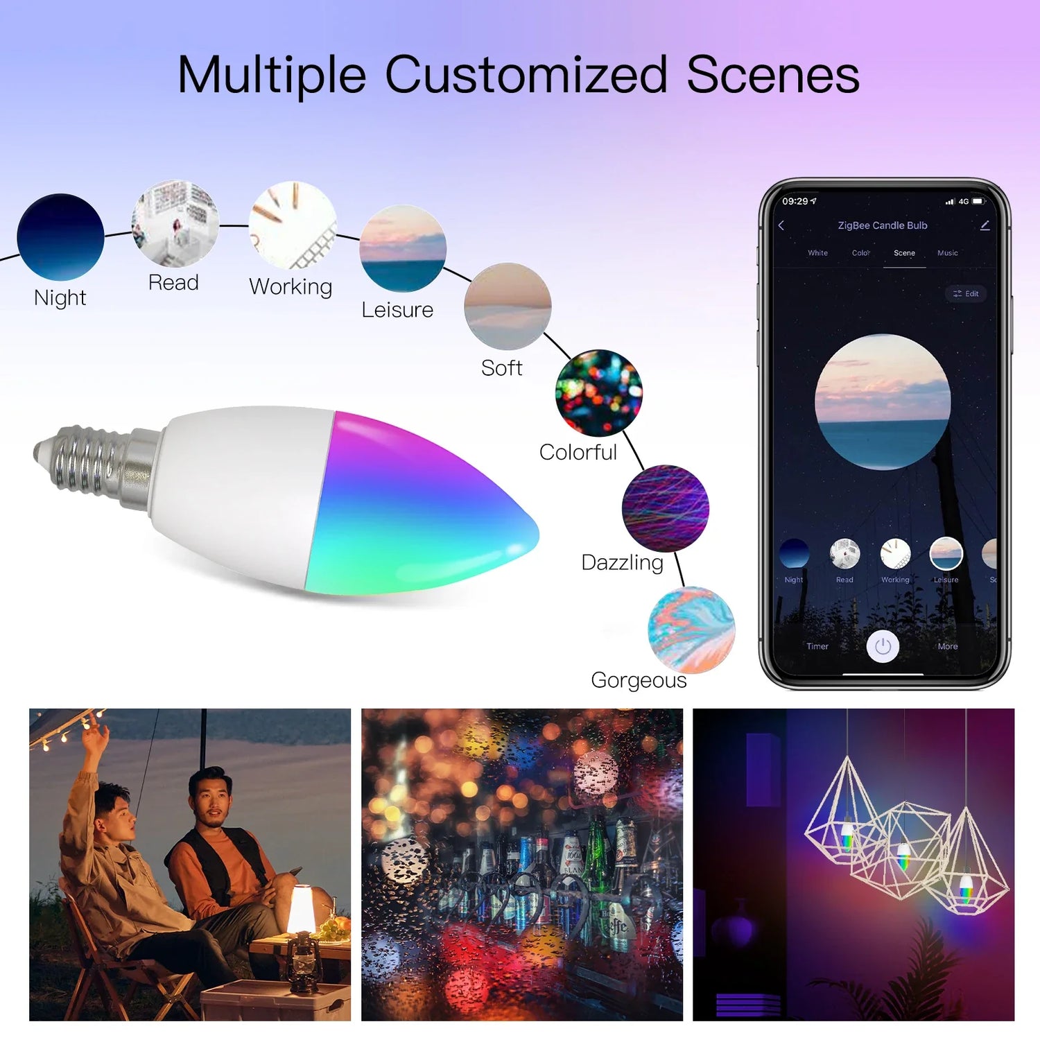 Smart color-changing lightbulb.