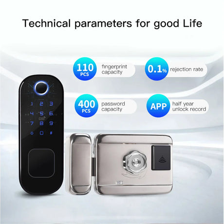 Smart lock with fingerprint and password access.