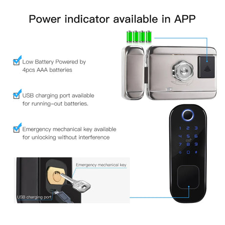Smart lock with keypad and key access.