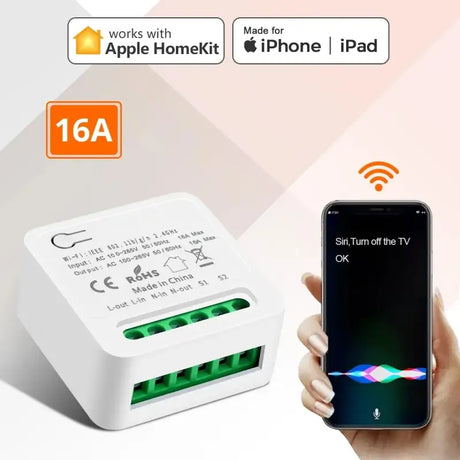 someone holding a smart phone and a smart device with a homekit app