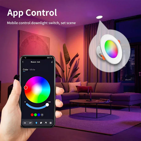 Smart phone controlling color-changing downlight.