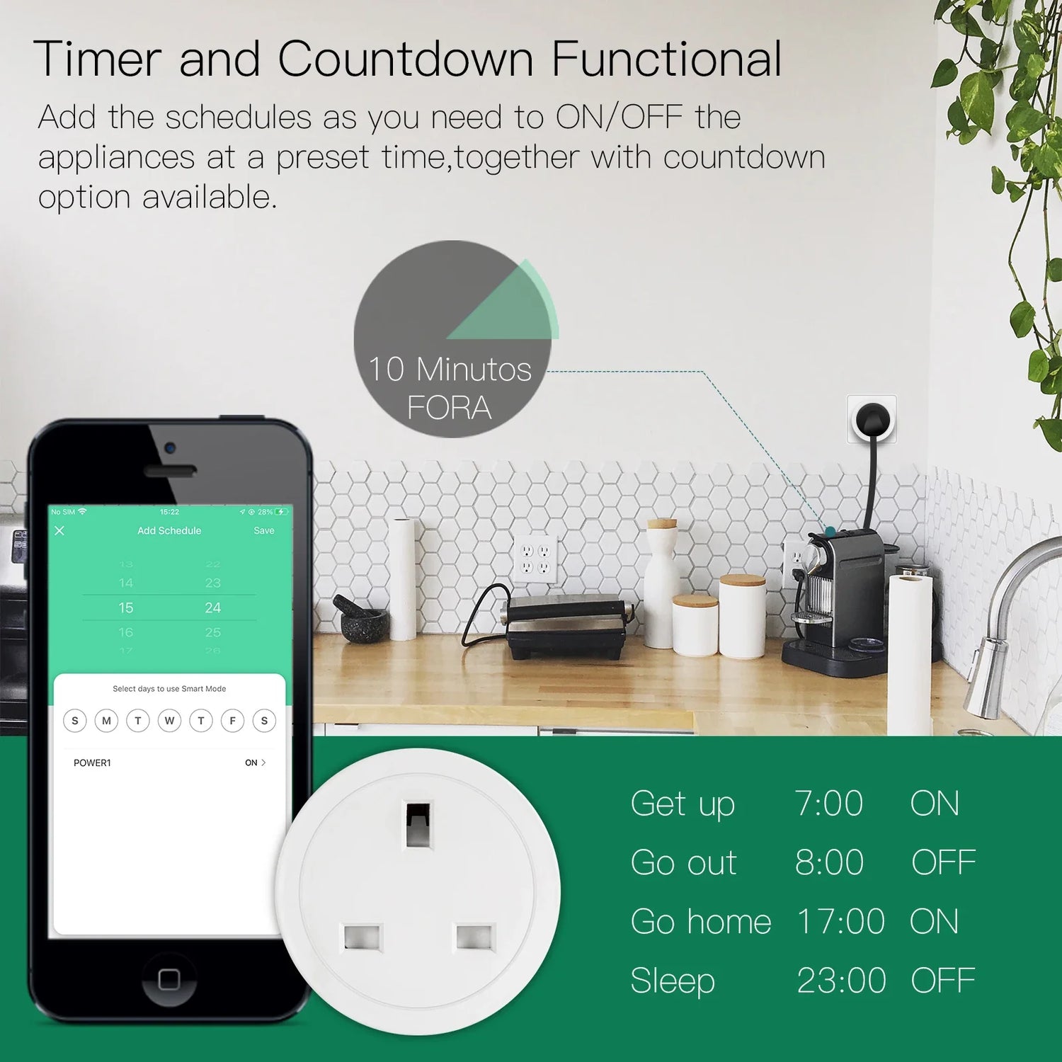 Smart plug with scheduling app.