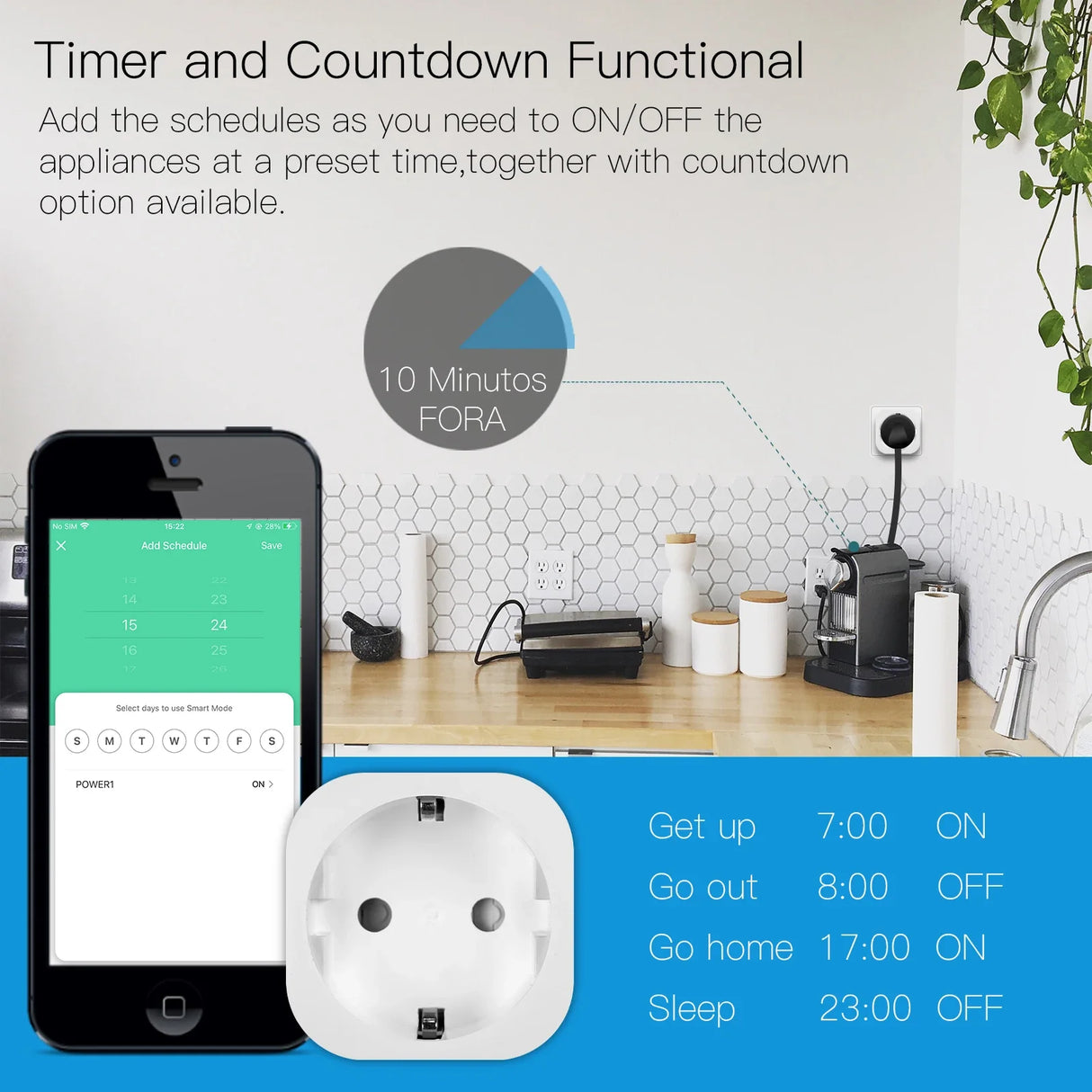 Smart plug with scheduling features.