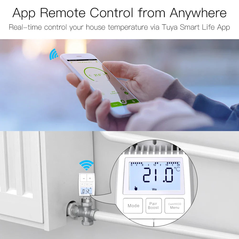 Smart radiator thermostat with app control.