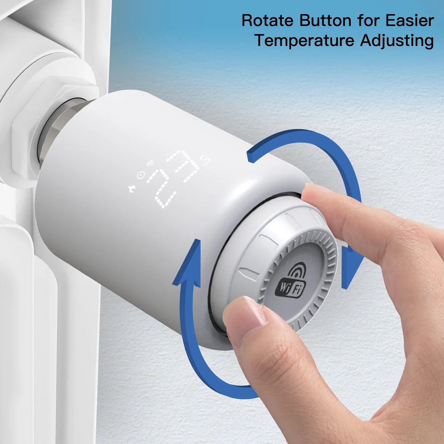 Smart radiator thermostat with rotating button.