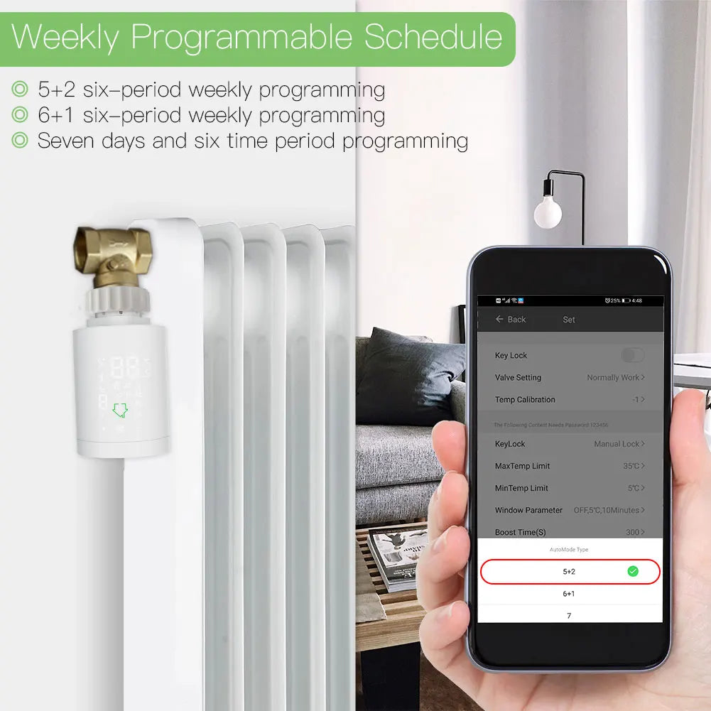 Smart radiator thermostat controlled by smartphone.