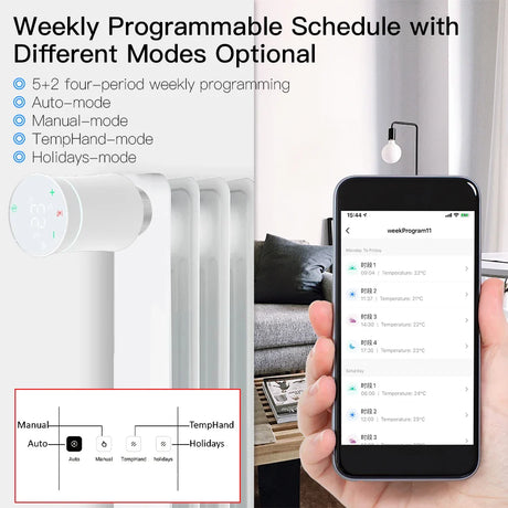 Smart radiator thermostat with programmable schedule.