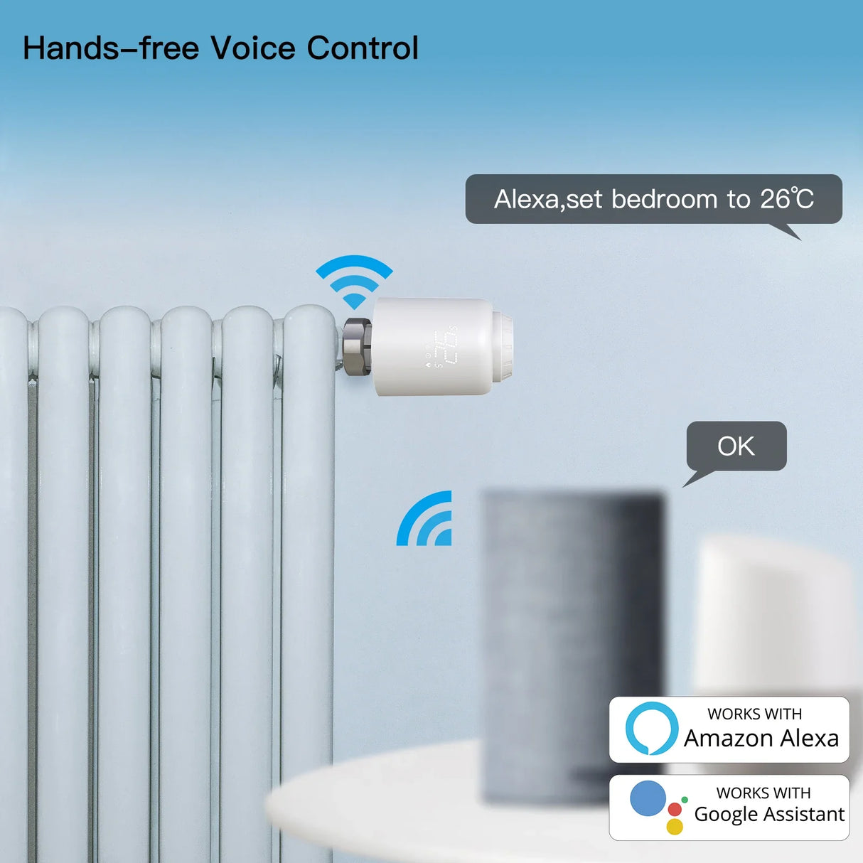 Smart radiator thermostat with voice control.