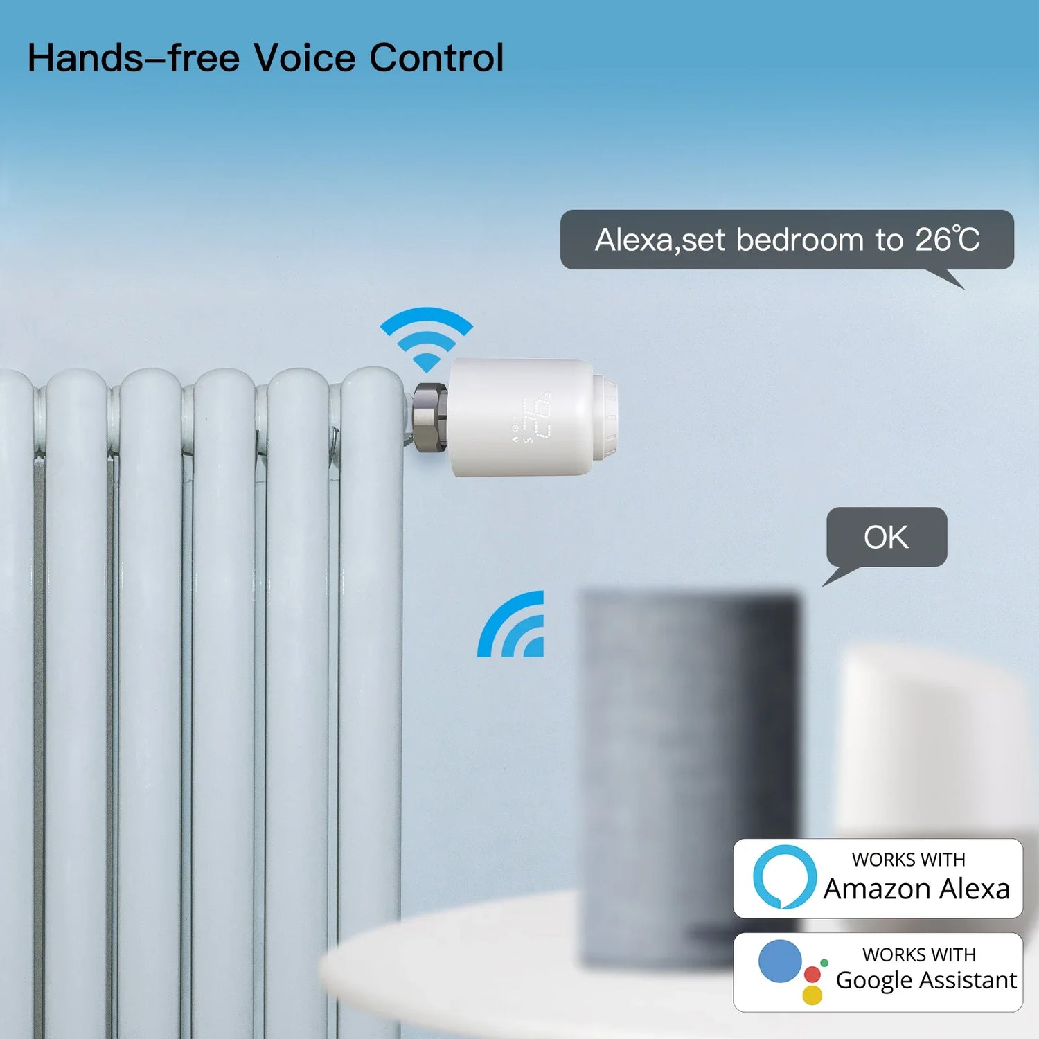 Smart radiator thermostat with voice control.