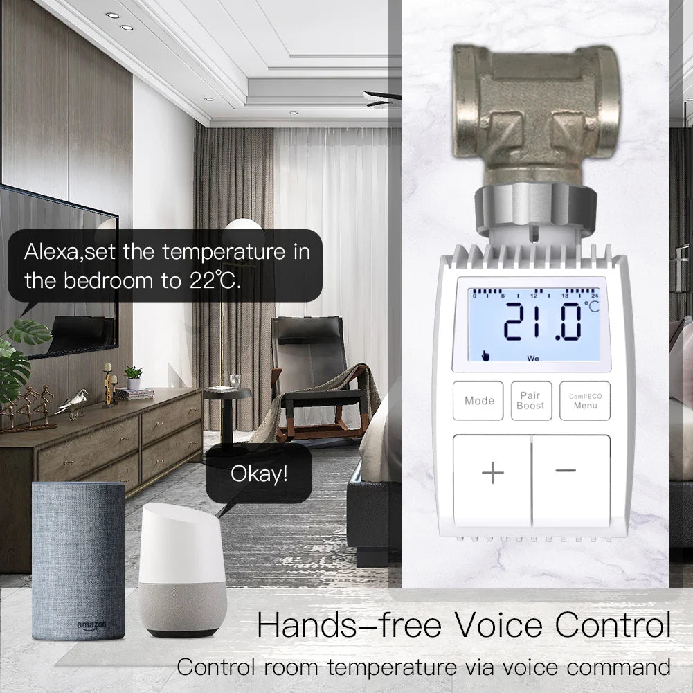 Smart radiator thermostat with voice control.