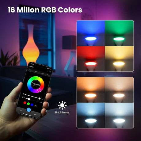 Smart RGB lightbulb controlled by smartphone.