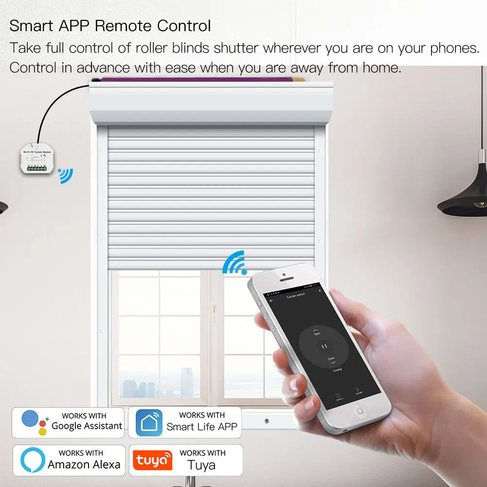 Smart roller blinds controlled by a smartphone app.