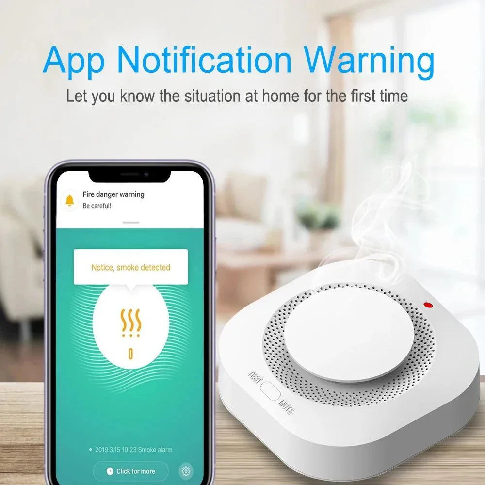 Smart smoke detector with app notification.