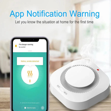 Smart smoke detector with app notification.