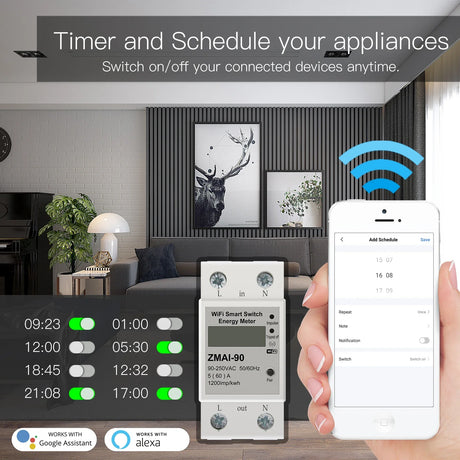 Smart switch energy meter with scheduling app.