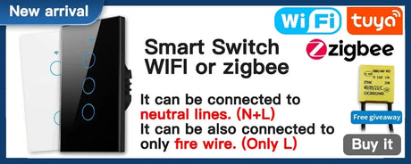 Smart switch with WiFi or Zigbee connectivity.