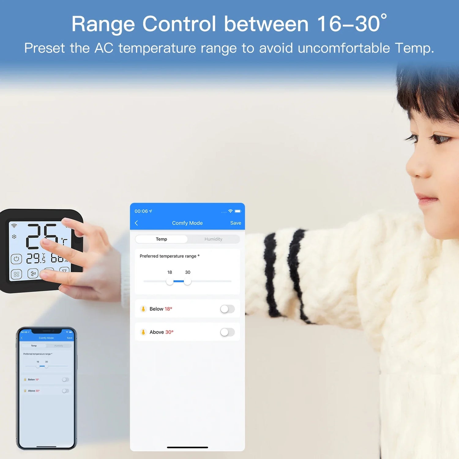 Smart thermostat with app interface.