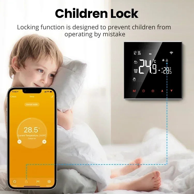 Smart thermostat with child lock feature.