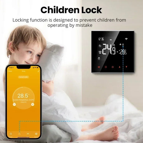 Smart thermostat with child lock feature.
