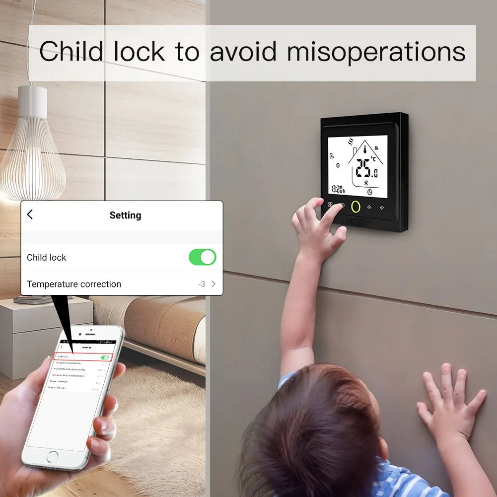 Smart thermostat with child lock feature.