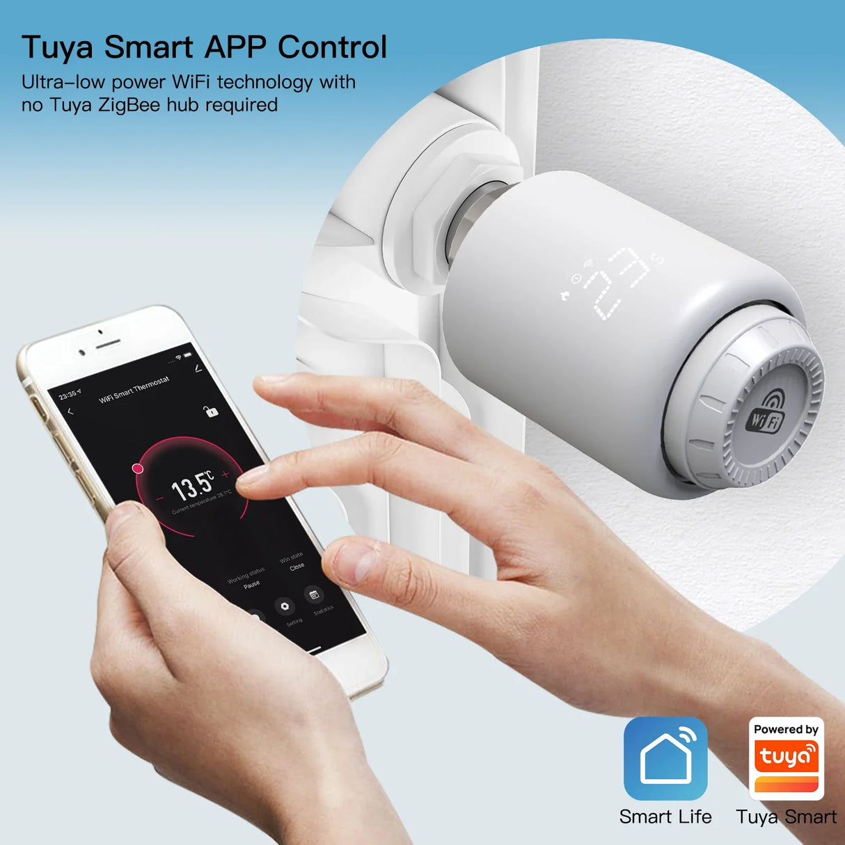 Smart thermostat controlled by smartphone.