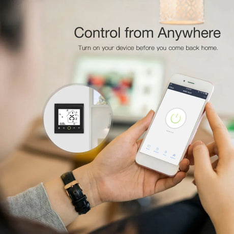 Smart thermostat controlled by smartphone.