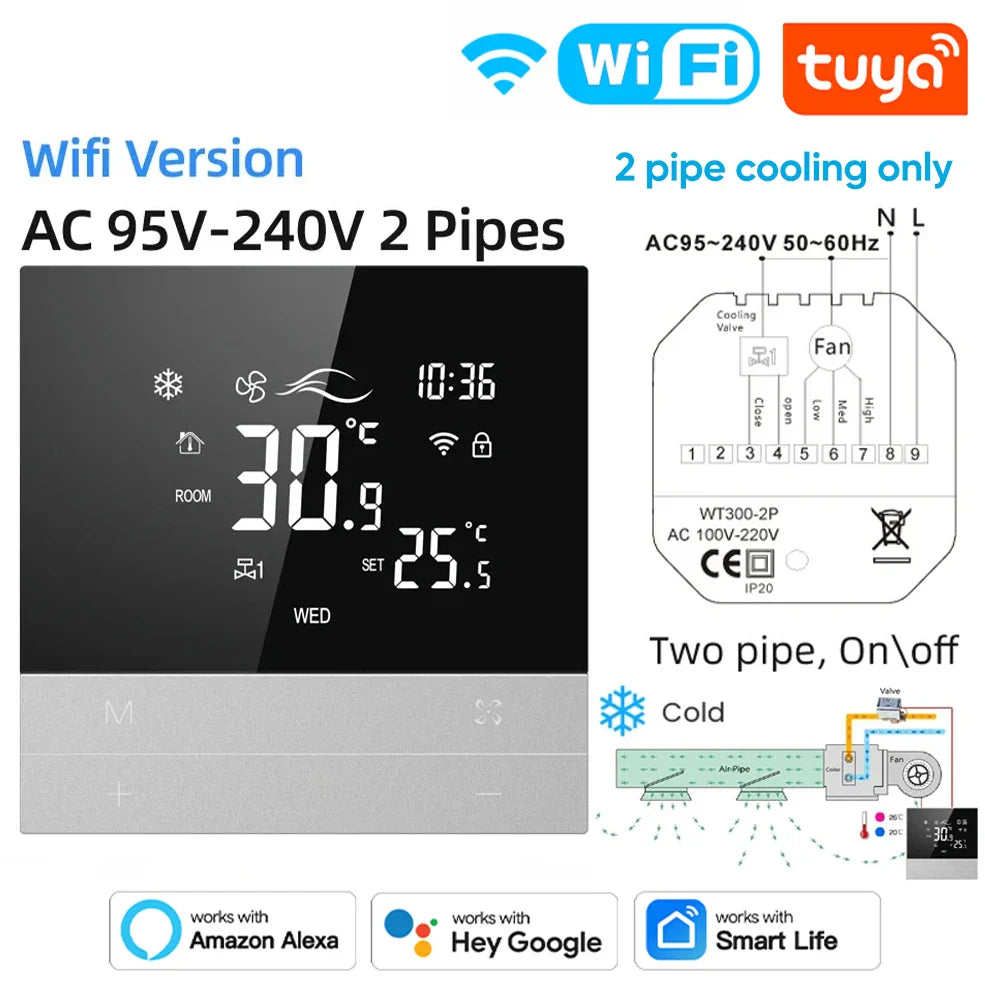 Smart thermostat with wiring diagram.