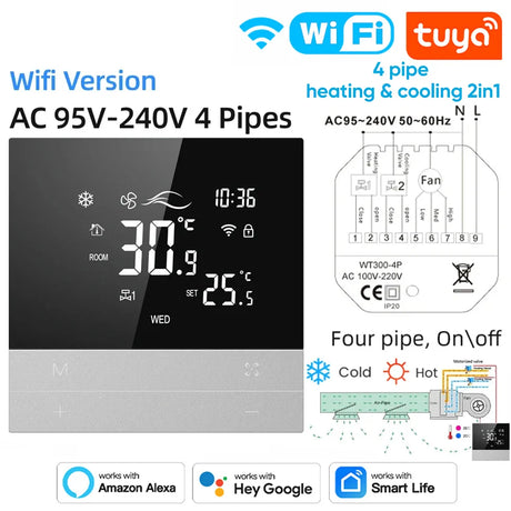 Smart thermostat with wiring diagram.