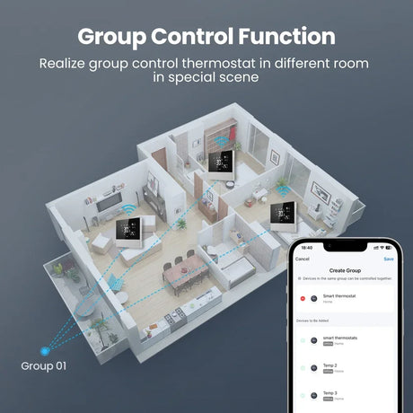 Smart thermostat group control.