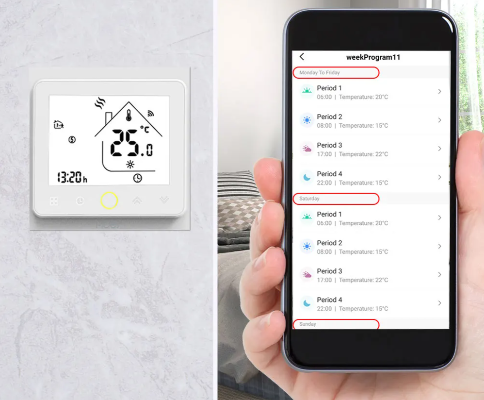 Smart thermostat and smartphone app.