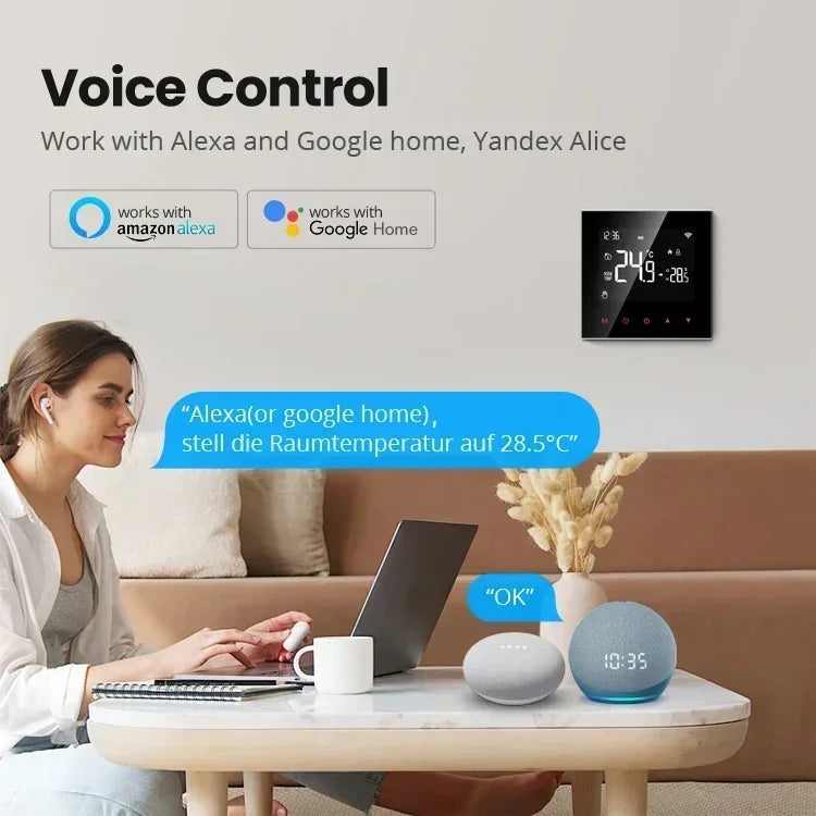 Smart thermostat with voice control.